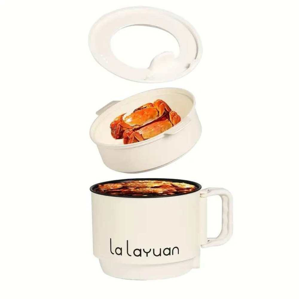 La Layuan White 1.6L Electric Cooker with Steamer Non-Stick, Dual Power Control